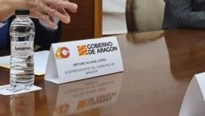 Arturo Aliaga, en un momento de la reunión con directivos de Repsol.