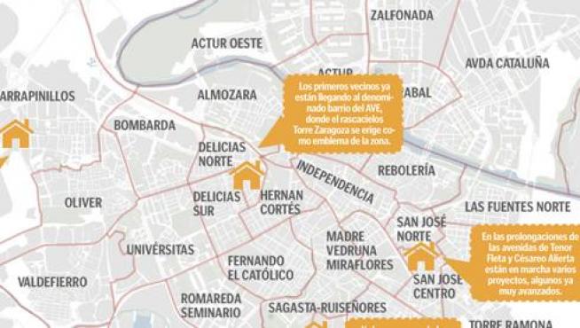 El mapa de la obra nueva en Zaragoza.
