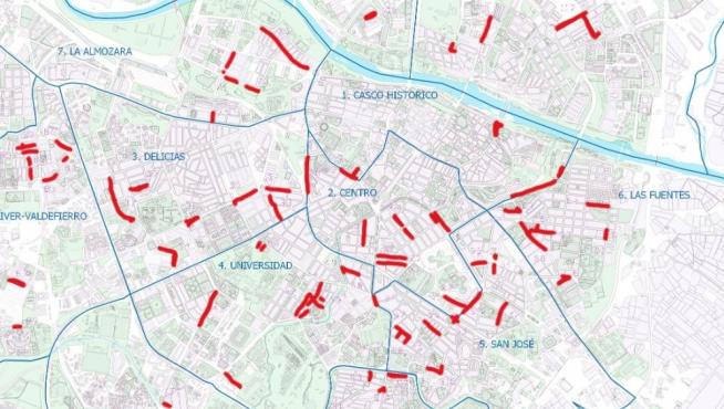 Las 111 calles que se reformarán en la operación asfalto del próximo verano en Zaragoza.