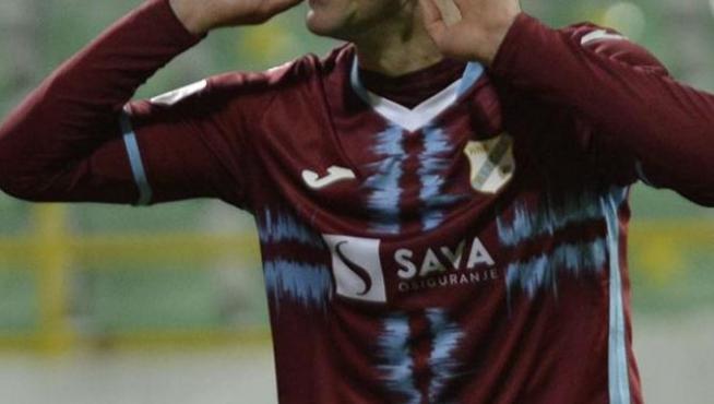 Haris Vuckic celebra uno de sus goles de esta temporada, anotado al Istra el pasado 2 de abril.