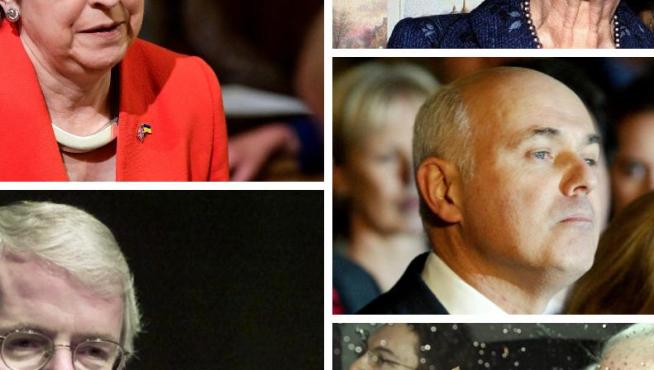 Izquierda, Theresa May y John Major. Derecha, Margaret Thatcher, Iain Duncan Smith y Edward Heath.