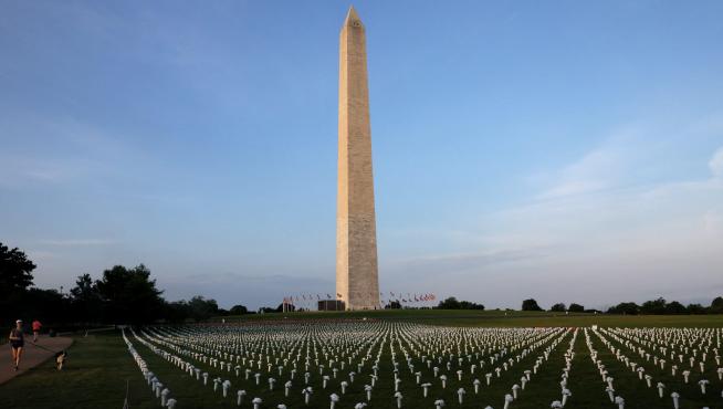 45.000 flores sembradas en la enorme explanada frente al monumento a Washington