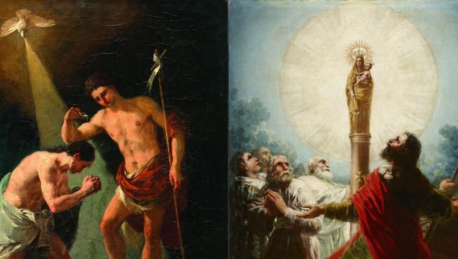 A la izquierda, 'El bautismo de Cristo'; a la derecha, 'Aparición de la Virgen del Pilar al apóstol Santiago y sus discípulos'