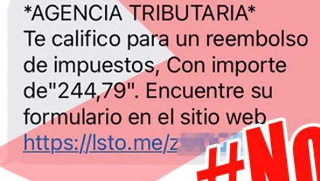 SMS que se recibe presuntamente de la Agencia Tributaria, fraude sobre el que también ha advertido la Policía Nacional.