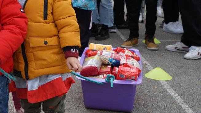 Alimentos recogidos por el colegio Salesianos de Huesca en su semana de la solidaridad.