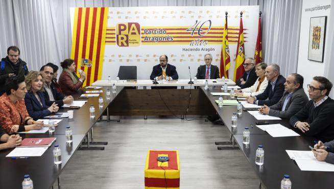Reunión de la ejecutiva del Partido Aragonés en la que se decidió la destitución de Arturo Aliaga
