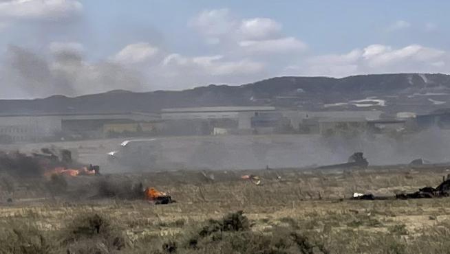 Un caza F18 se estrella en la Base de Zaragoza y el piloto consigue eyectarse a tiempo