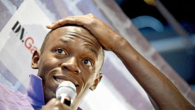 El atleta jamaicano Usain Bolt, durante la rueda de prensa ofrecida ayer en Estocolmo.