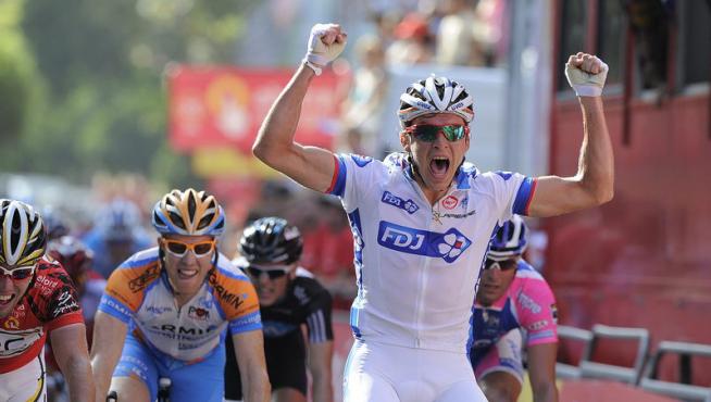 El bielorruso celebra su victoria en la Vuelta