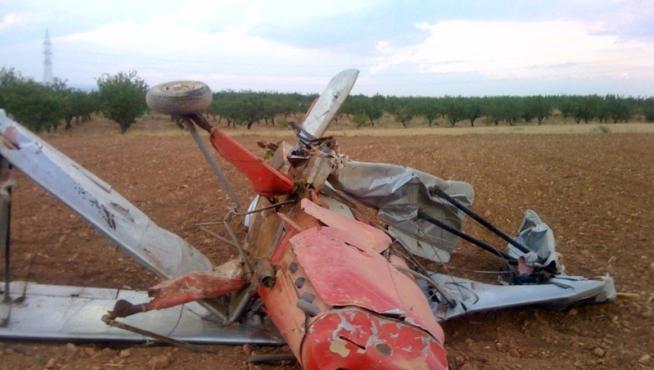 Así quedó la Bücker del Real Aeroclub de Zaragoza tras el accidente en Peñaflor