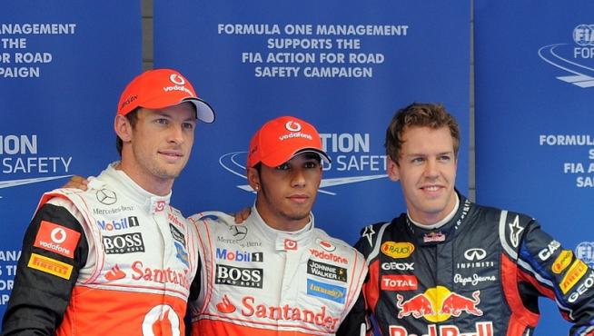 Button, Hamilton y Vettel en Corea