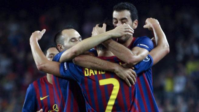 Los jugadores del Barça celebran uno de los goles