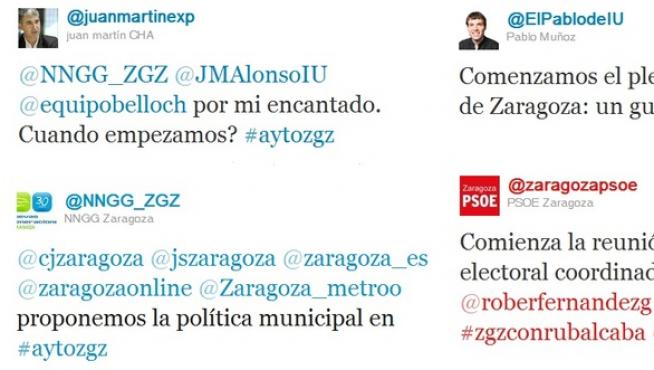 'Tuits' de distintas cuentas políticas de Zaragoza