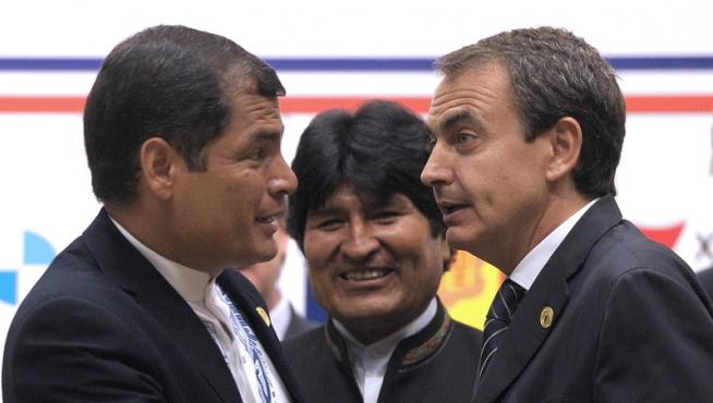Rafael Correa, Evo Morales y Jose Luis Rodríguez Zapatero