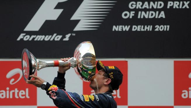 Vettel celebra la victoria en el Gran Premio de la India