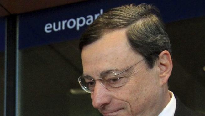 Draghi en su llegada al Parlamento Europeo