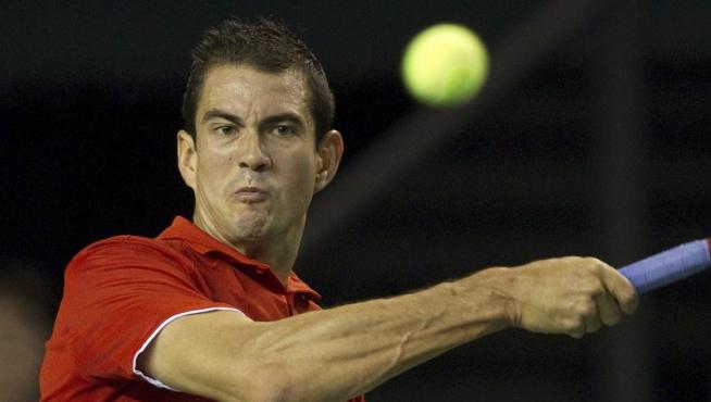 Guillermo García López, durante el partido de Davis
