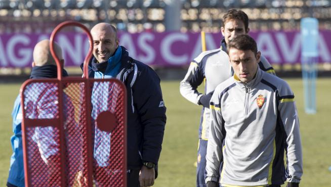Eldin, junto a Popovic, en un entrenamiento del Real Zaragoza