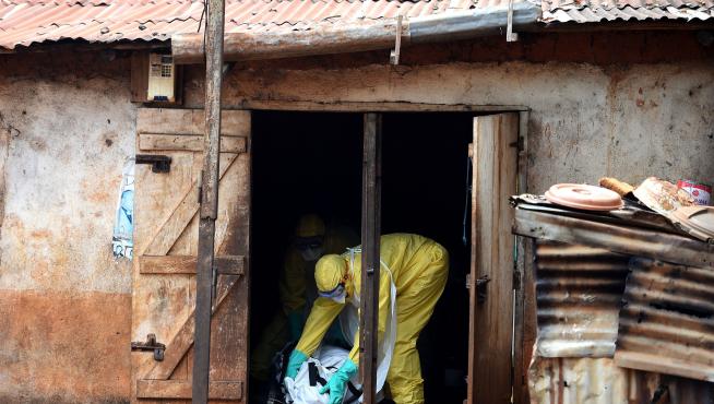 Personal sanitario saca un cuerpo de una cabaña