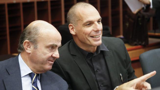De Guindos y Varoufakis, el sábado en Bruselas.