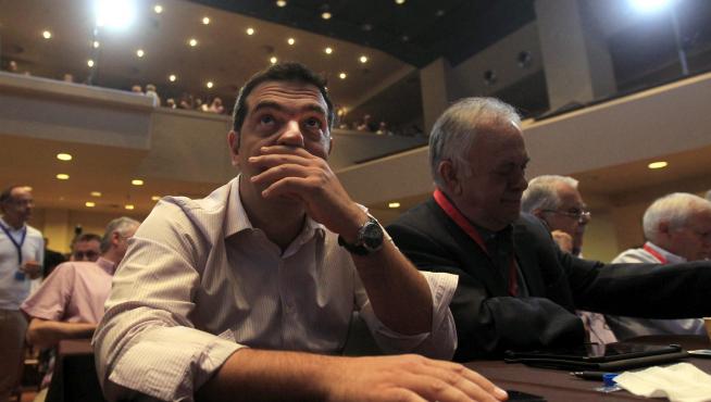 Tsipras en la reunión de Syriza