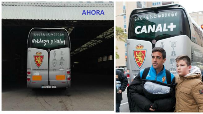 A la izquierda, el nuevo aspecto de la trasera del autocar del Real Zaragoza. A la derecha, tal y como estaba hasta ahora.