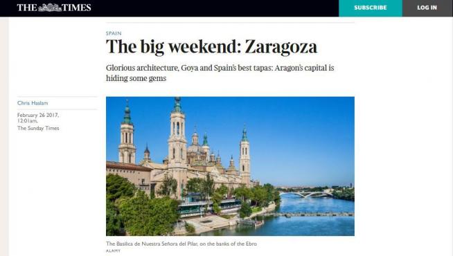 The Sunday Times, el dominical británico, ha publicado una crónica sobre la ciudad de Zaragoza.