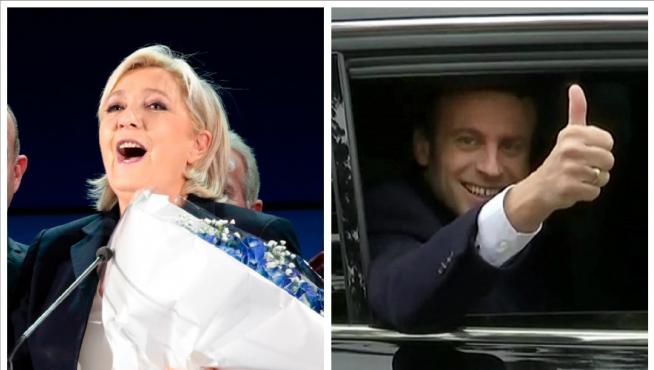 Le Pen y Macron en fotos de archivo.