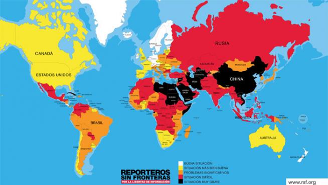 Mapa del estado de la libertad de prensa en el mundo.