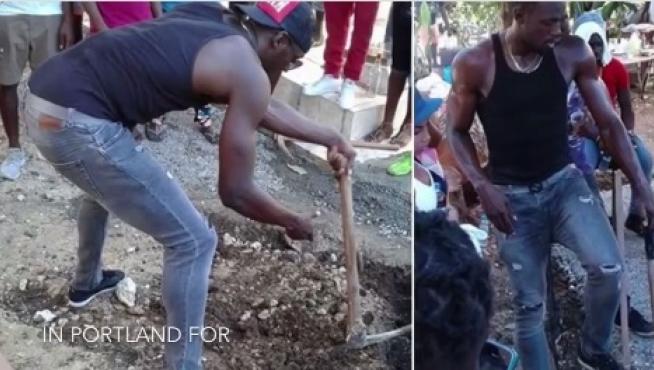 Usain Bolt cava la tumba de Germaine Mason