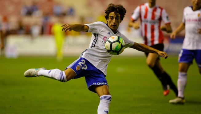 Delmás, en el pasado mes de julio en Logroño, en su primer partido serio de pretemporada como futbolista del primer equipo del Real Zaragoza.