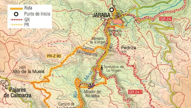 Mapa de la ruta de los balnearios de Jaraba.