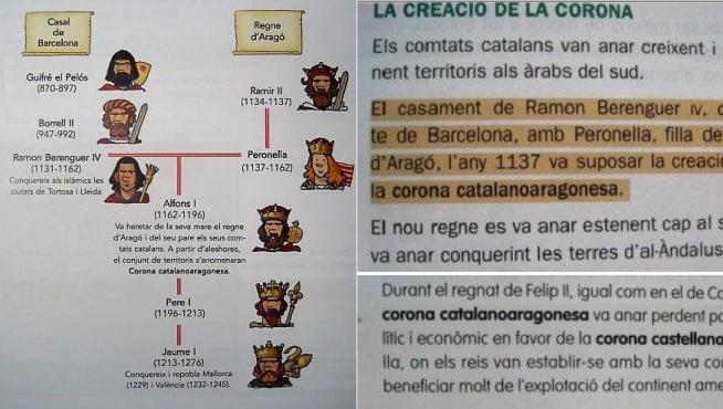 Tres recortes de libros de texto catalanes de los dos últimos cursos de Primaria.