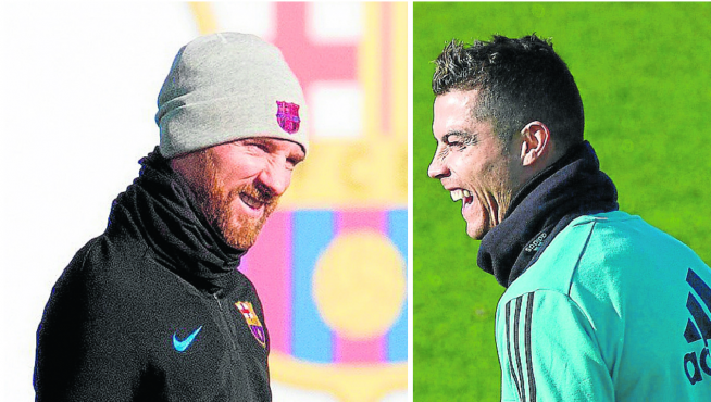 Leo Messi y Cristiano Ronaldo en su último entrenamiento antes del Clásico.