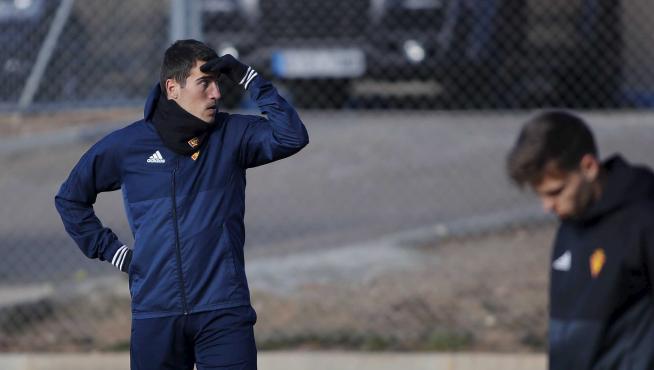 Alberto Zapater, ayer al regreso de las vacaciones de Navidad durante el entrenamiento.