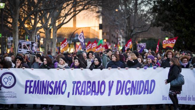 Imagen de la manifestación del 8 de marzo de 2016 en Zaragoza con motivo del Día Internacional de la Mujer.