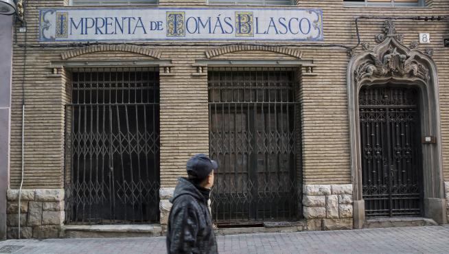 Fachada de la Imprenta Blasco, en la calle Ecce Homo de Zaragoza.