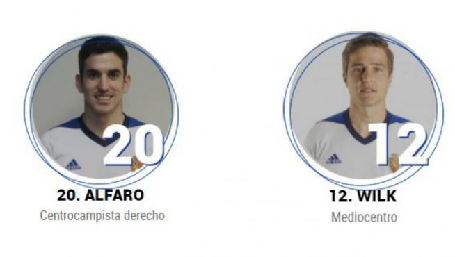 Las viñetas de Alfaro y Wilk en la pestaña de la plantilla en la web del Real Zaragoza.