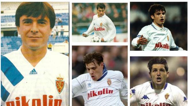 Los autores de los 7 tripletes zaragocistas previos al de Papunashvili ante el Albacete: Mateut, Higuera, Morientes, Milosevic y Yordi.