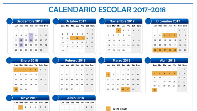 Calendario escolar 2017-2018 en Zaragoza