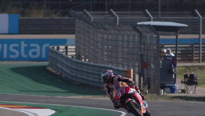 Márquez, en los entrenamientos en Motorland Alcañiz para el Gran Premio de Aragón de MotoGP.