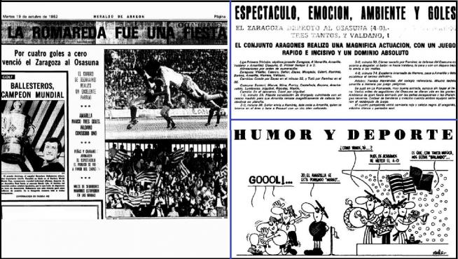 Retazos de HERALDO DE ARAGÓN del Real Zaragoza-Osasuna que se disputó en las fiestas del Pilar de 1982.