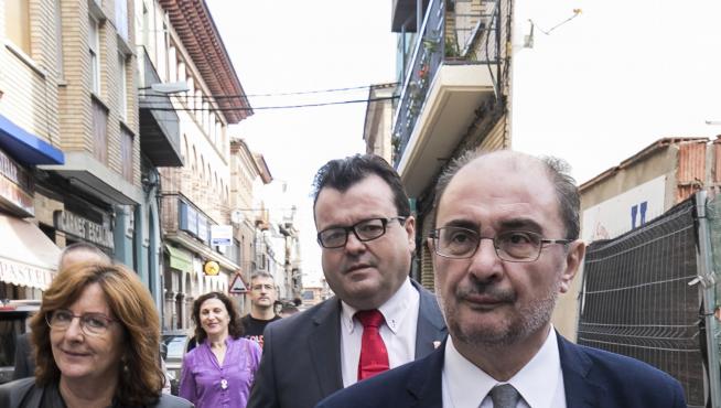 Javier Lambán, a su llegada este lunes a unas jornadas en Zuera