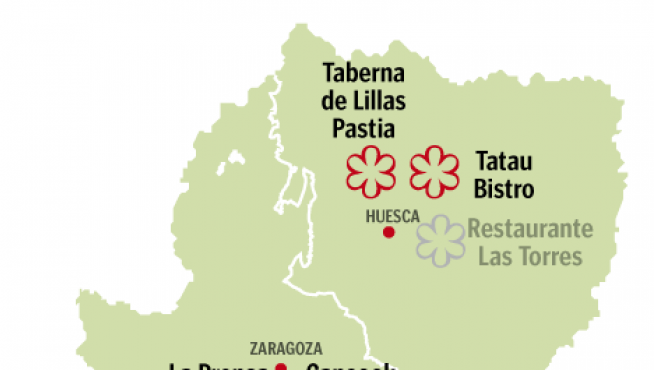 Mapa de las estrellas Michelin de Aragón