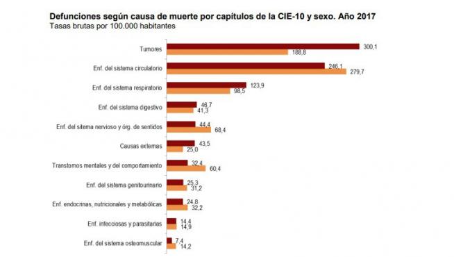 Defunciones según la causa de muerte en España en 2017.