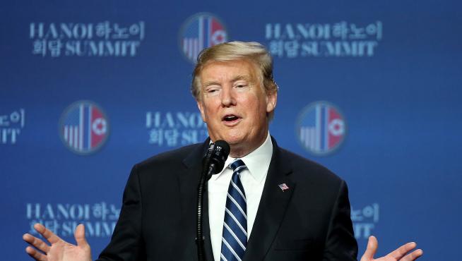 Donald Trump al término de la cumbre en Hanoi.