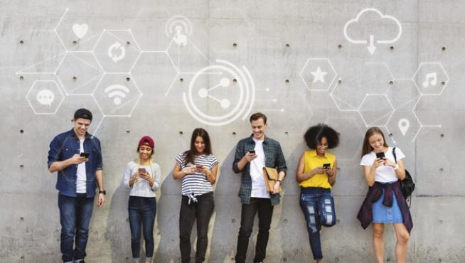Diverse people using their phones