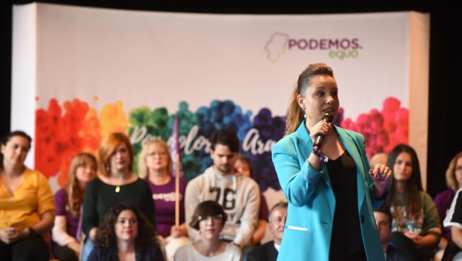 Maru Díaz, en el mitin central de Podemos Aragón