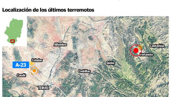 Localización de los últimos terremotos en la provincia de Teruel.