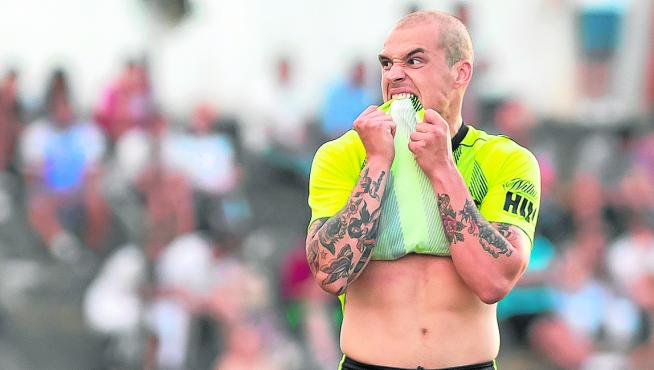 Jorge Pombo se lamenta durante el partido del pasado sábado contra el Tudelano.